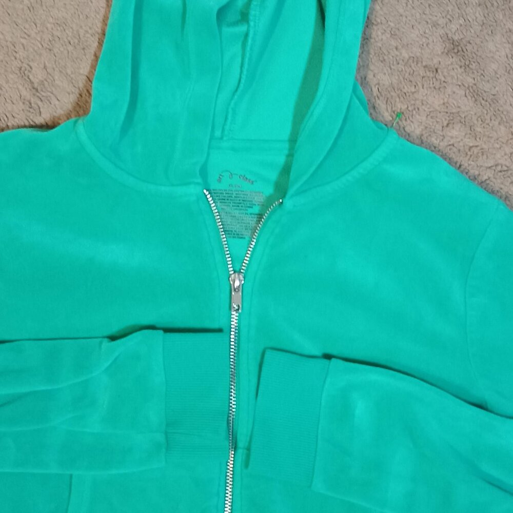 Art Class/Velour Zip Hoodie Jacket/Girls XL 14/Green Full Zip Cozy Y2K Streetwea - Picture 3 of 6